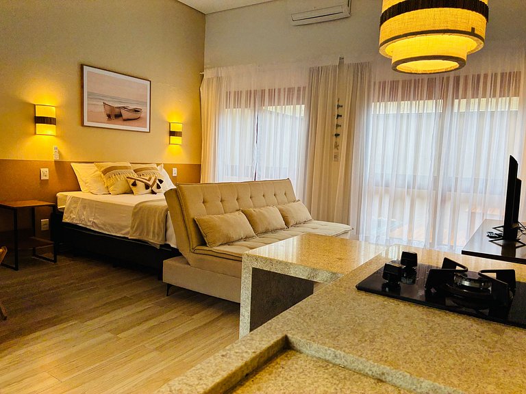 Studio em Peruíbe Confortável, Piscina, Wi-Fi, 60m da Praia