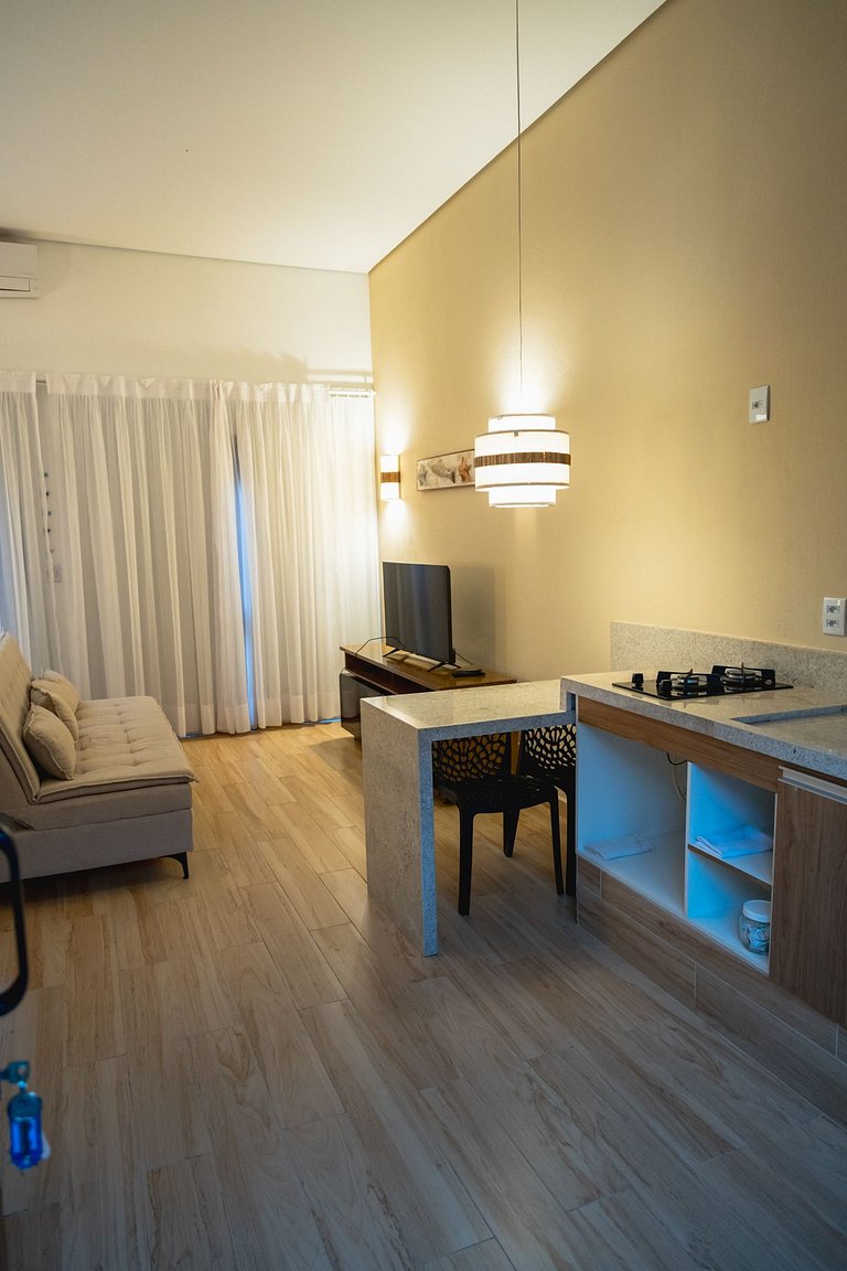 Studio em Peruíbe Confortável, Piscina, Wi-Fi, 60m da Praia